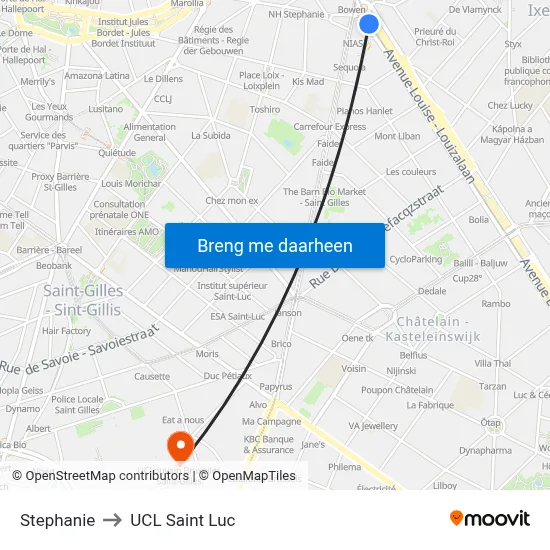 Stephanie to UCL Saint Luc map