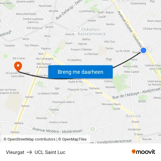Vleurgat to UCL Saint Luc map