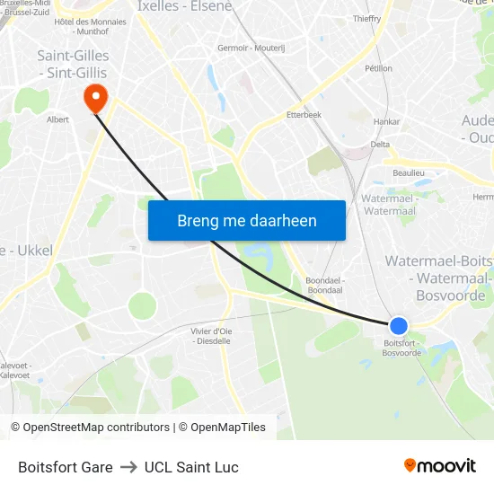 Boitsfort Gare to UCL Saint Luc map