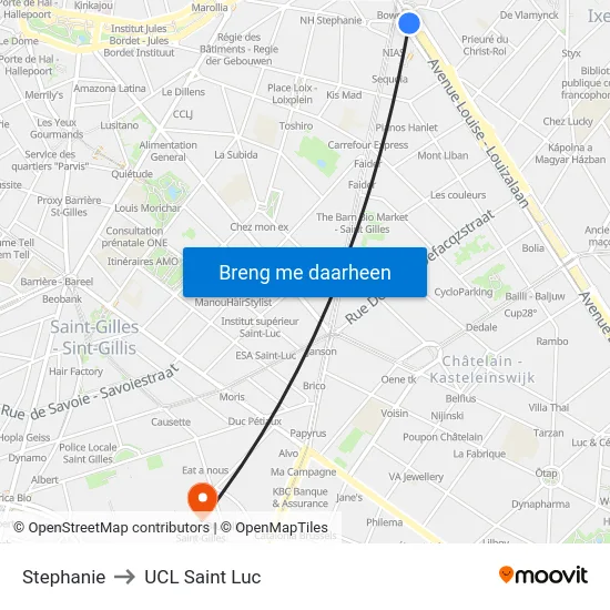 Stephanie to UCL Saint Luc map