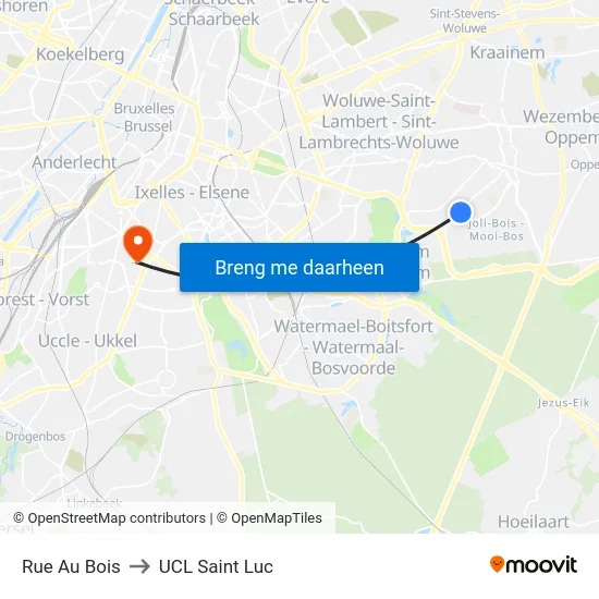 Rue Au Bois to UCL Saint Luc map