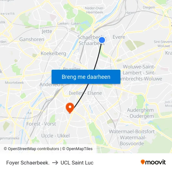 Foyer Schaerbeek. to UCL Saint Luc map