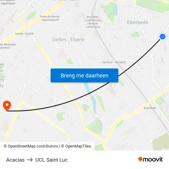 Acacias to UCL Saint Luc map