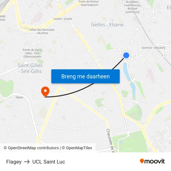 Flagey to UCL Saint Luc map