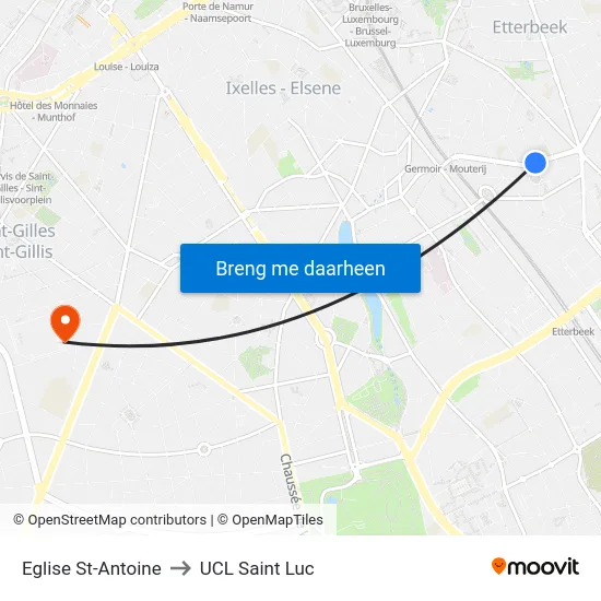 Eglise St-Antoine to UCL Saint Luc map