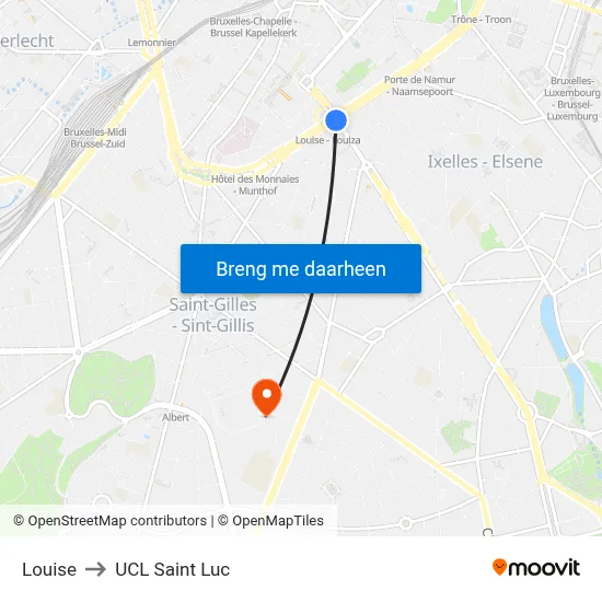 Louise to UCL Saint Luc map