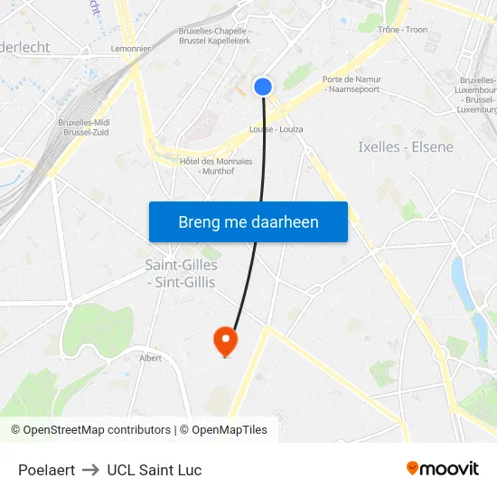 Poelaert to UCL Saint Luc map