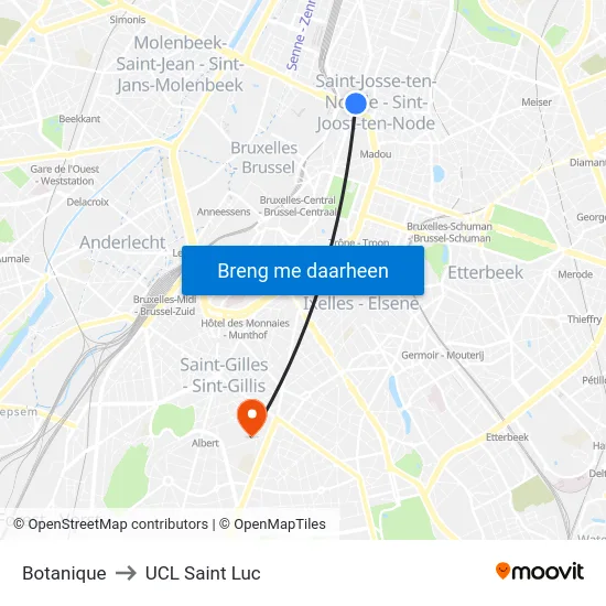Botanique to UCL Saint Luc map