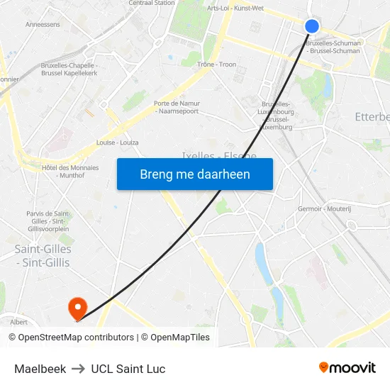 Maelbeek to UCL Saint Luc map