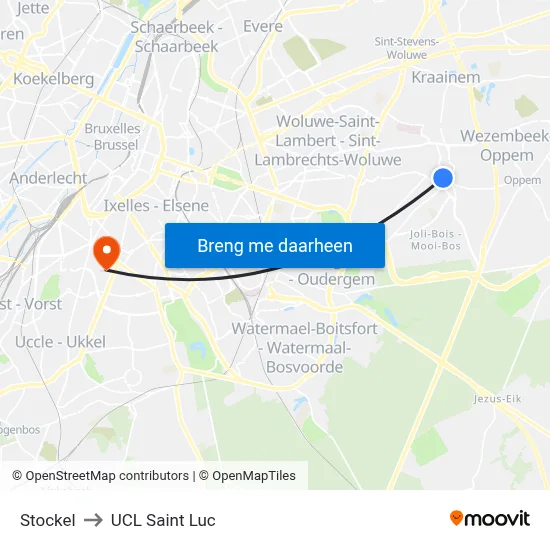 Stockel to UCL Saint Luc map