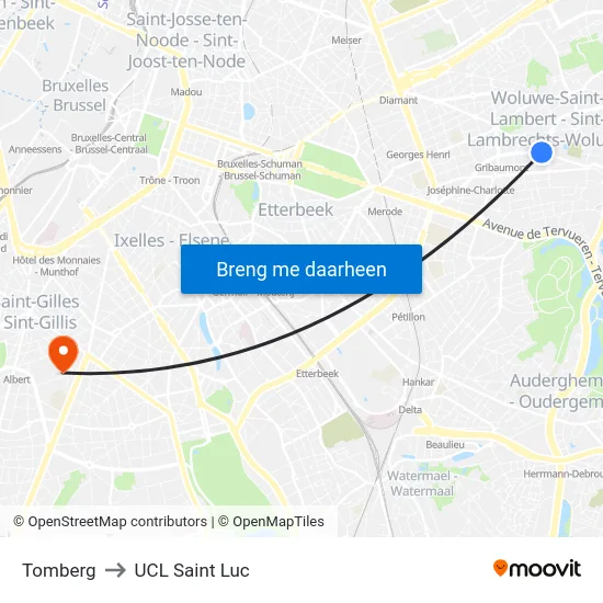 Tomberg to UCL Saint Luc map