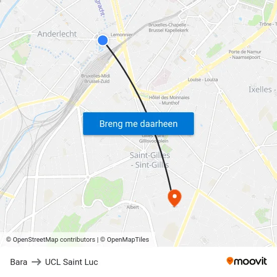 Bara to UCL Saint Luc map
