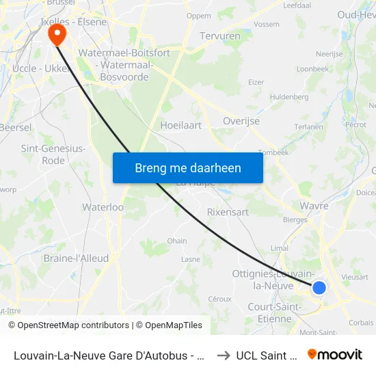 Louvain-La-Neuve Gare D'Autobus - Quai 2 to UCL Saint Luc map