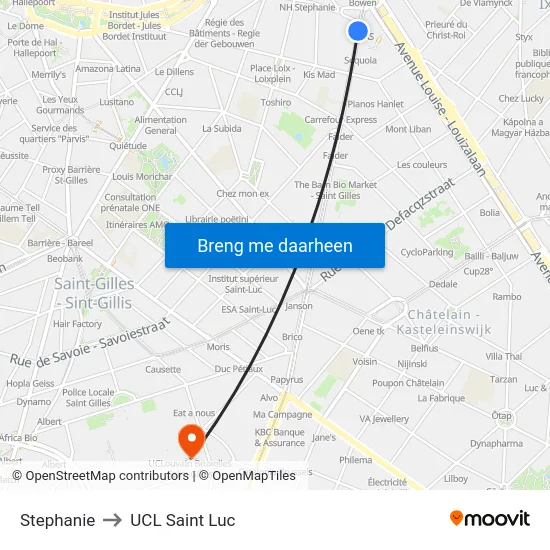 Stephanie to UCL Saint Luc map