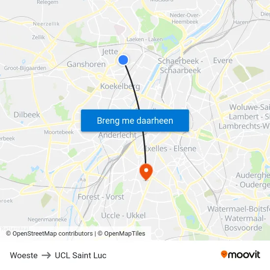 Woeste to UCL Saint Luc map