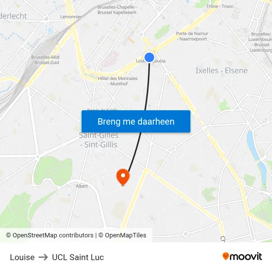 Louise to UCL Saint Luc map