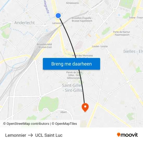 Lemonnier to UCL Saint Luc map