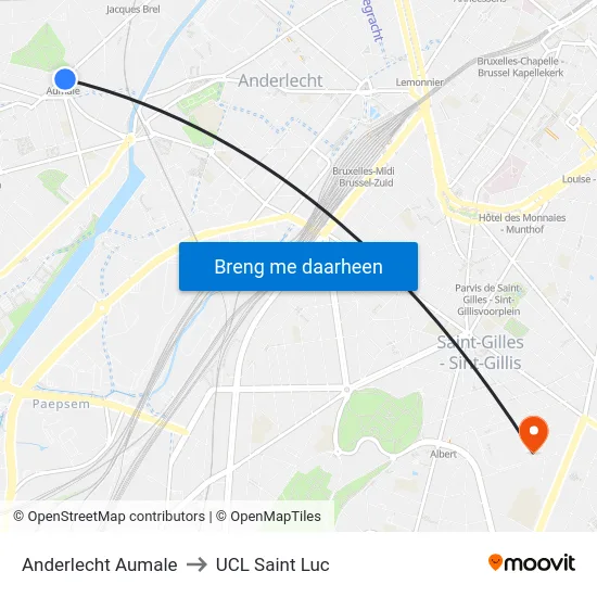 Anderlecht Aumale to UCL Saint Luc map