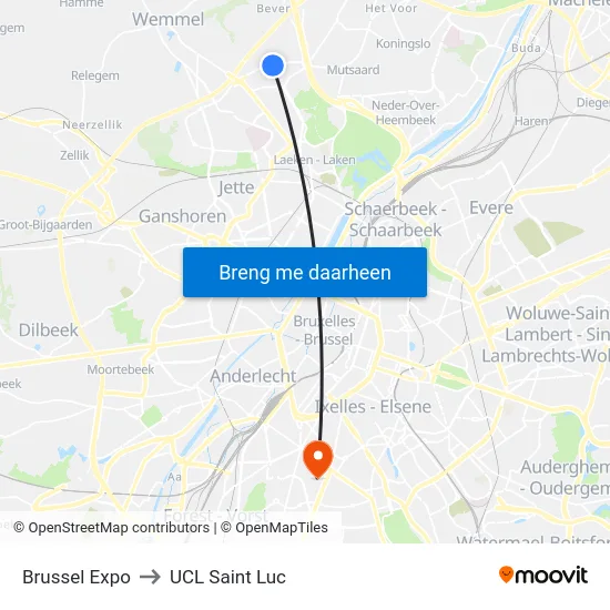 Brussel Expo to UCL Saint Luc map