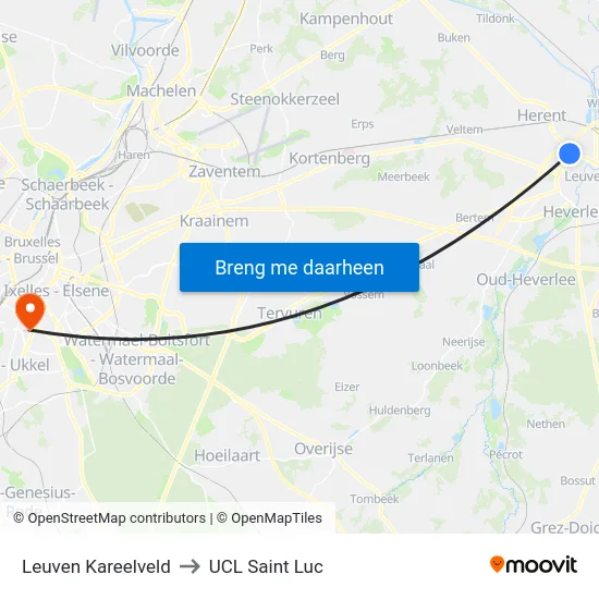 Leuven Kareelveld to UCL Saint Luc map