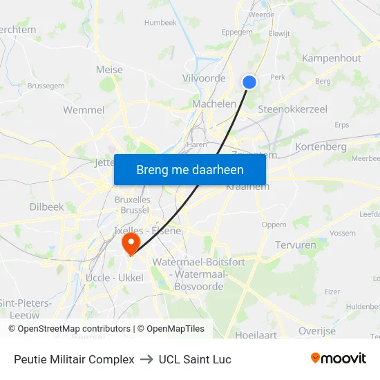 Peutie Militair Complex to UCL Saint Luc map