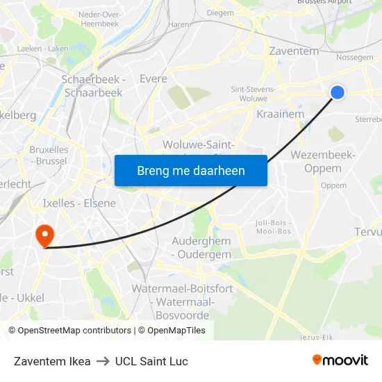 Zaventem Ikea to UCL Saint Luc map