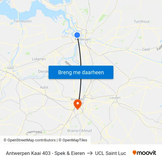 Antwerpen Kaai 403 - Spek & Eieren to UCL Saint Luc map