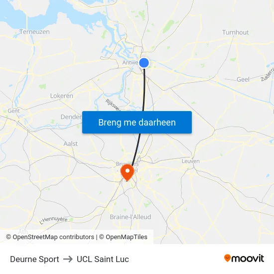 Deurne Sport to UCL Saint Luc map