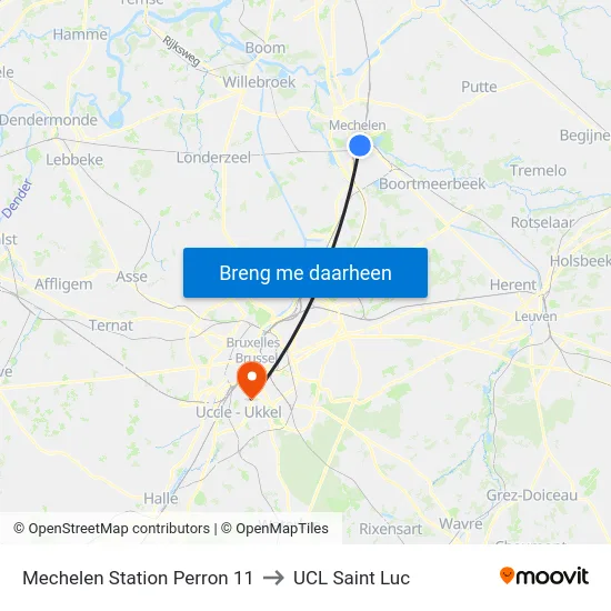 Mechelen Station Perron 11 to UCL Saint Luc map