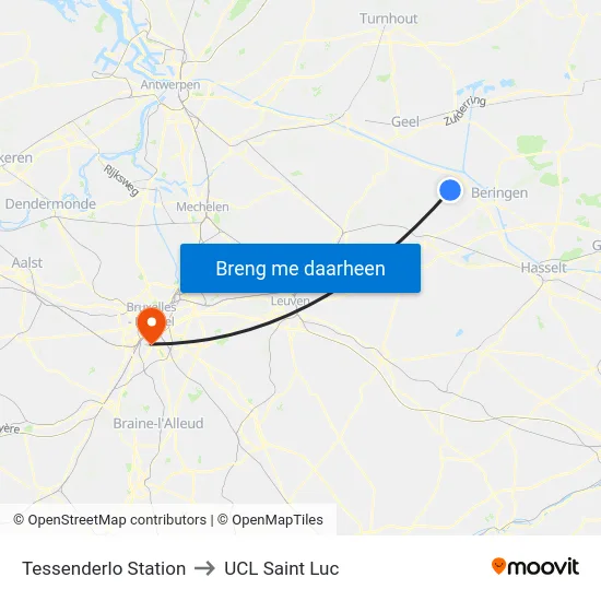 Tessenderlo Station to UCL Saint Luc map