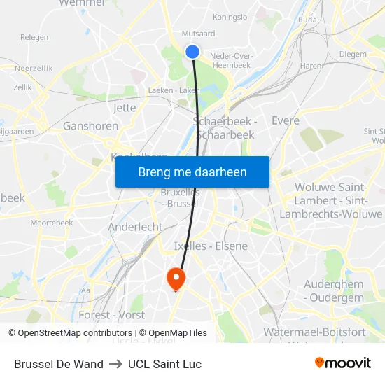 Brussel De Wand to UCL Saint Luc map
