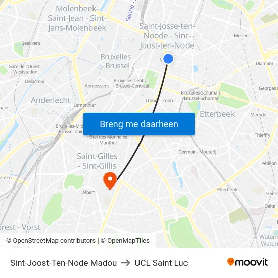 Sint-Joost-Ten-Node Madou to UCL Saint Luc map