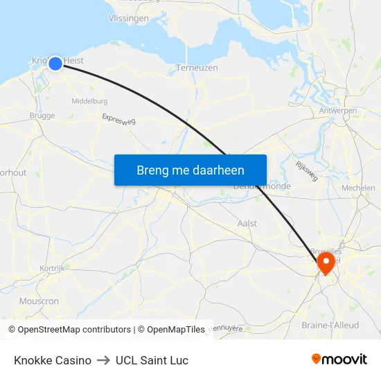 Knokke Casino to UCL Saint Luc map