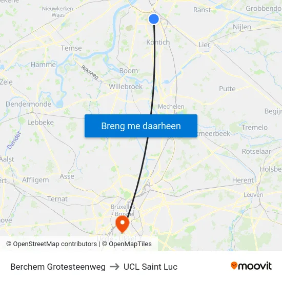 Berchem Grotesteenweg to UCL Saint Luc map