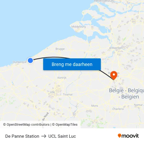 De Panne Station to UCL Saint Luc map