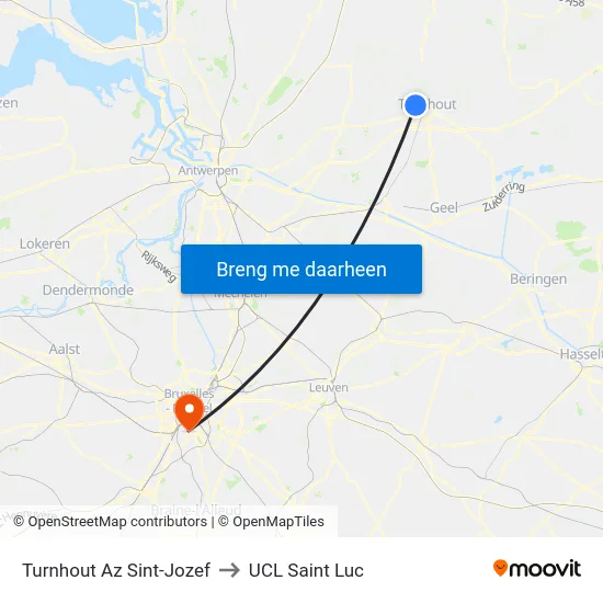 Turnhout Az Sint-Jozef to UCL Saint Luc map