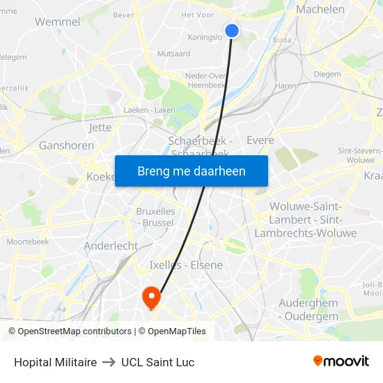 Hopital Militaire to UCL Saint Luc map