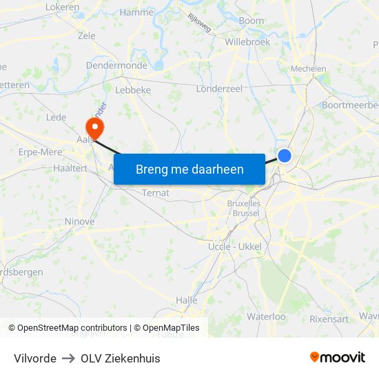 Vilvorde to OLV Ziekenhuis map