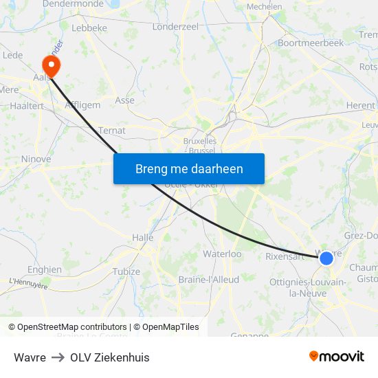 Wavre to OLV Ziekenhuis map