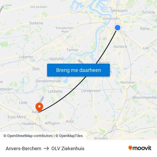 Anvers-Berchem to OLV Ziekenhuis map
