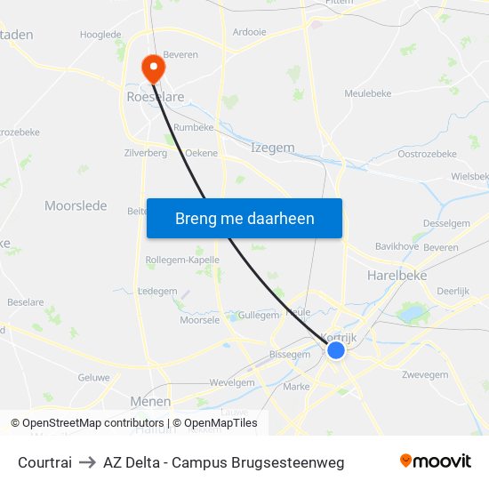 Courtrai to AZ Delta - Campus Brugsesteenweg map