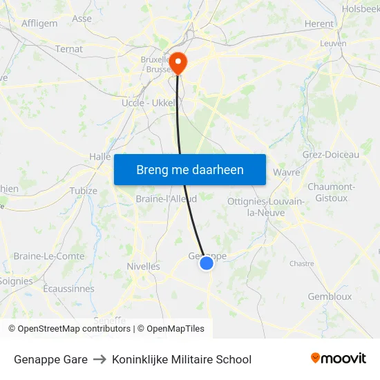 Genappe Gare to Koninklijke Militaire School map