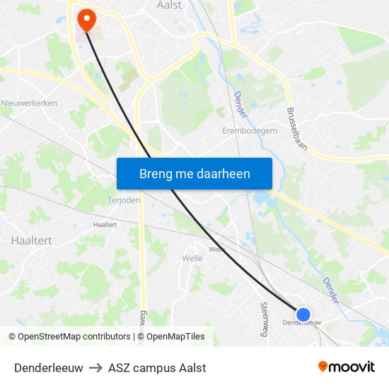 Denderleeuw to ASZ campus Aalst map