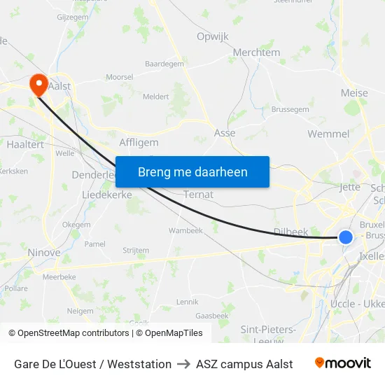 Gare De L'Ouest / Weststation to ASZ campus Aalst map