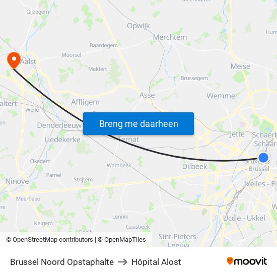 Brussel Noord Opstaphalte to Hôpital Alost map