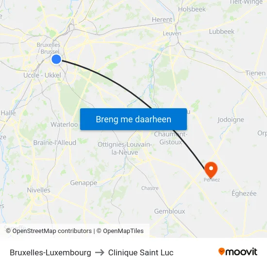 Bruxelles-Luxembourg to Clinique Saint Luc map