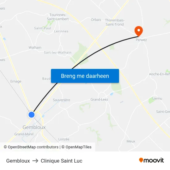 Gembloux to Clinique Saint Luc map