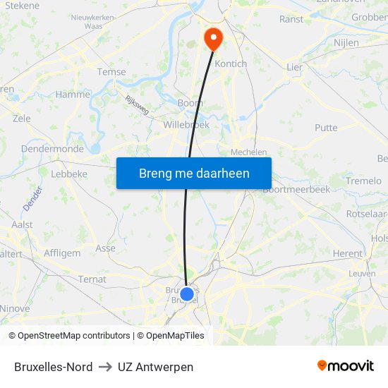 Bruxelles-Nord to UZ Antwerpen map