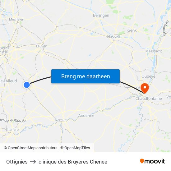 Ottignies to clinique des Bruyeres Chenee map