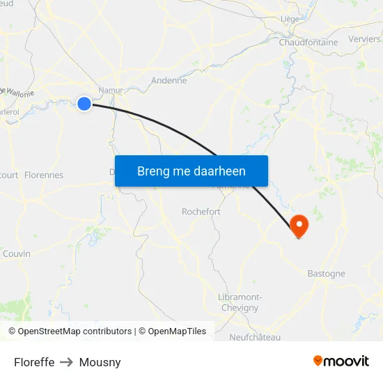 Floreffe to Mousny map